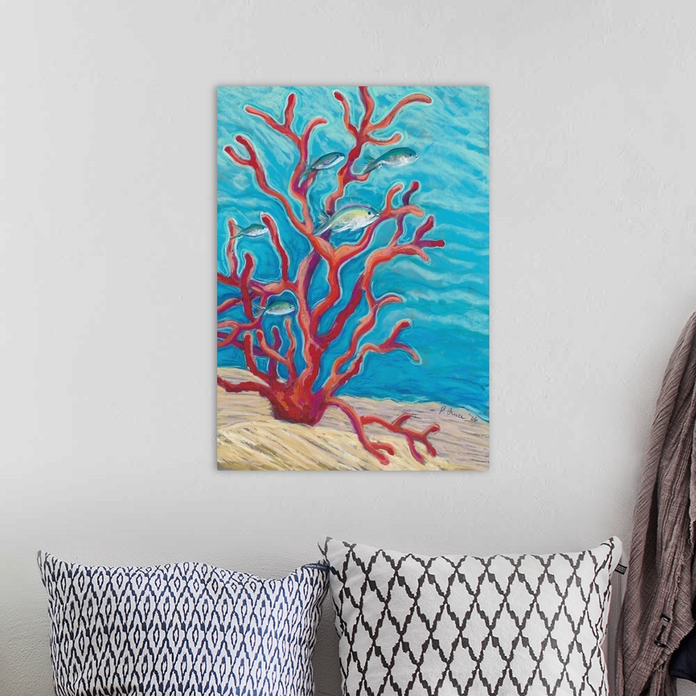 A bohemian room featuring Coral Assets, Fish And Coral Branch On Seafloor (Pastel).