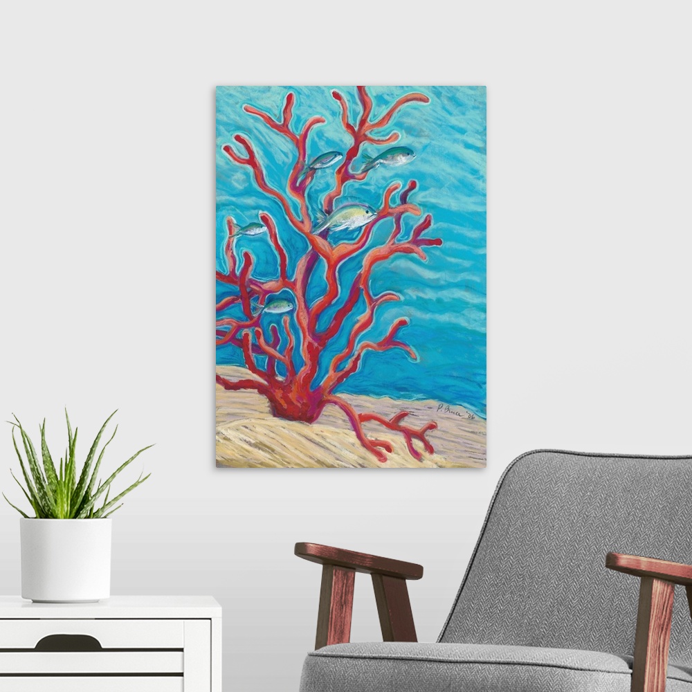 A modern room featuring Coral Assets, Fish And Coral Branch On Seafloor (Pastel).