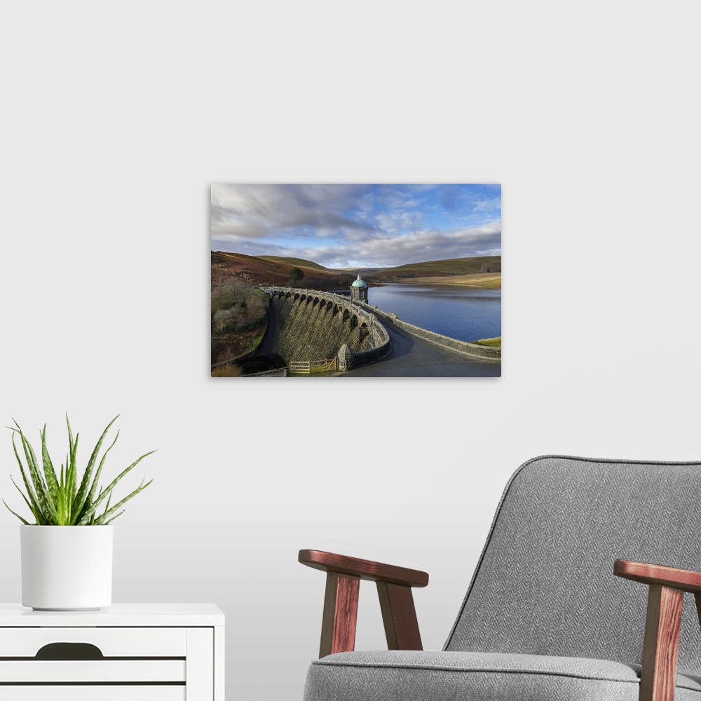 A modern room featuring Craig Goch Dam and reservoir in the Elan Valley in Wales.