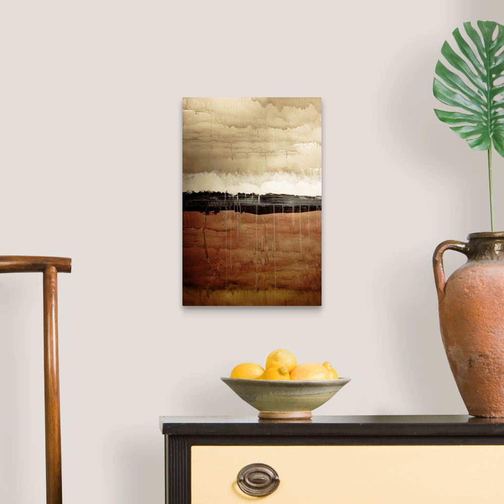A traditional room featuring Dawn, Abstract Painting In Brown And White (Acrylic Painting).