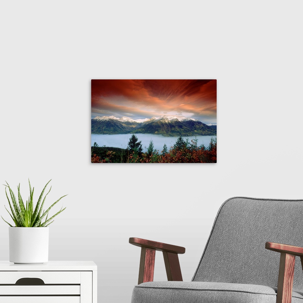A modern room featuring Dawn, Fog Fernie, Lizard Range, Rockies, British Columbia, Canada
