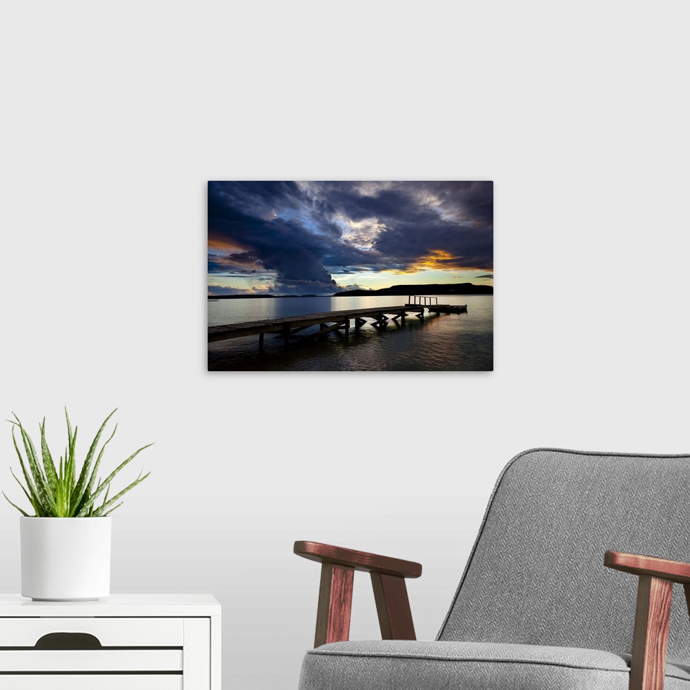A modern room featuring Dock and Clouds at Sunset, Vava'u, Kingdom of Tonga