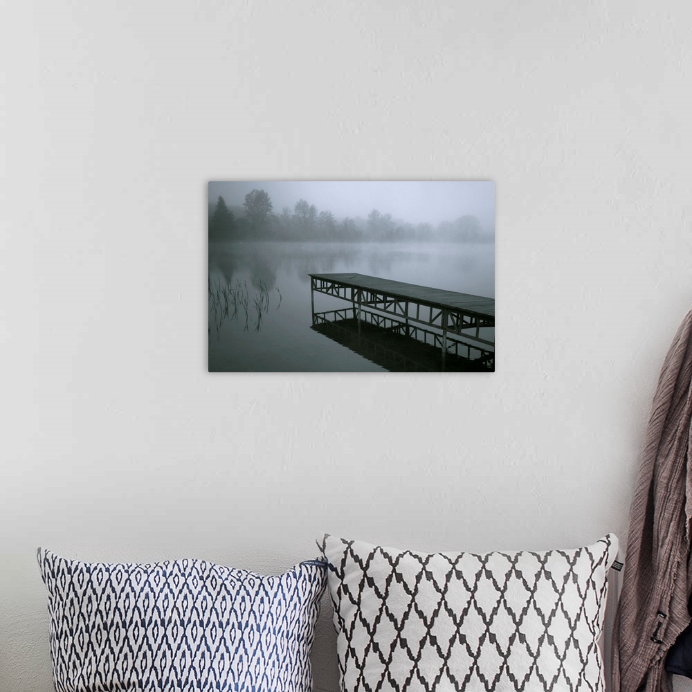 A bohemian room featuring Dock With Fog Over Lake, Rekowo, Koszalin County, Poland