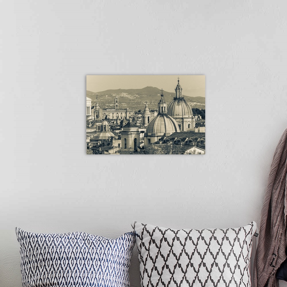 A bohemian room featuring Rome, Italy. Domes, towers and rooftops seen from Castel Sant'Angelo. The historic centre of Rome...