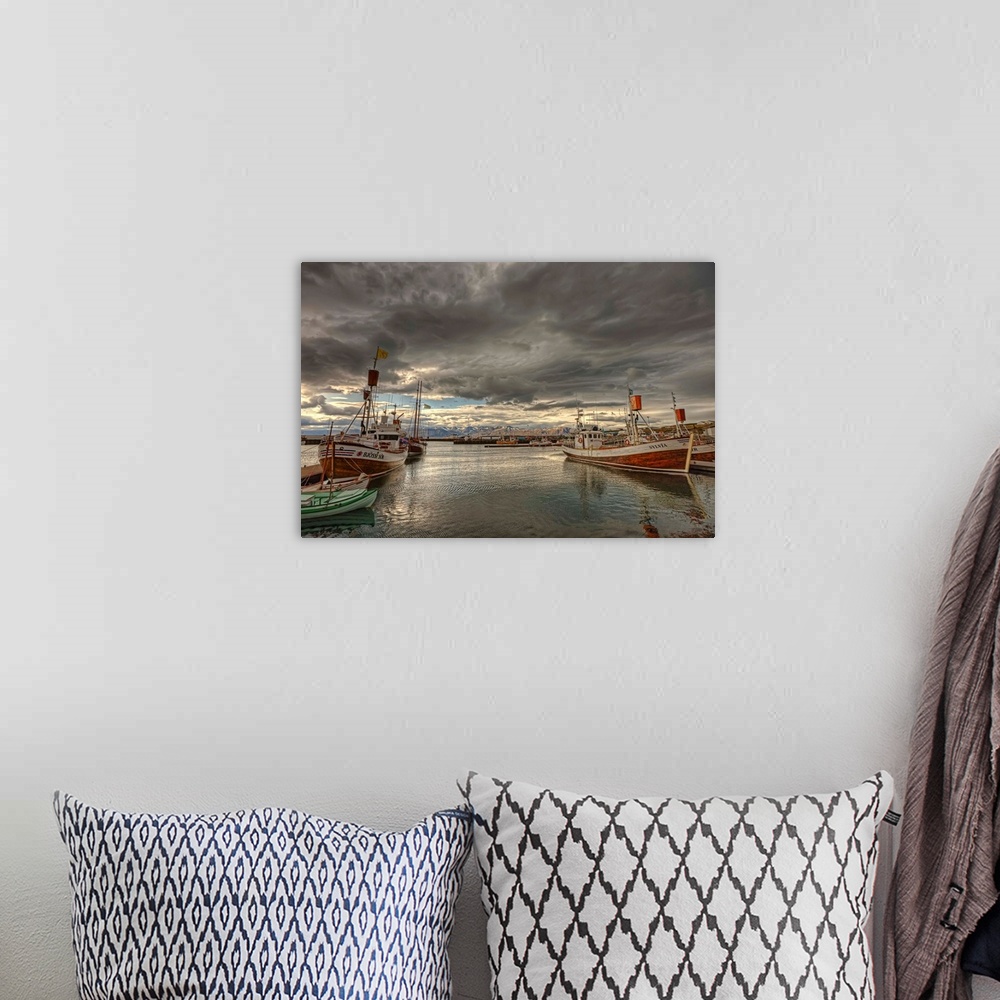 A bohemian room featuring Dramatic Clouds Over Husavik Harbour, Northern Iceland