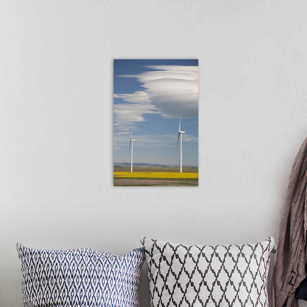 A bohemian room featuring Dramatic Clouds With Blue Sky And Windmills; Alberta, Canada