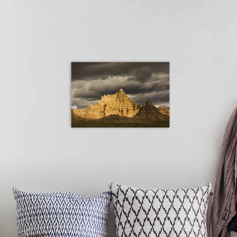 A bohemian room featuring Dramatic light during a storm in Badlands National Park, South Dakota