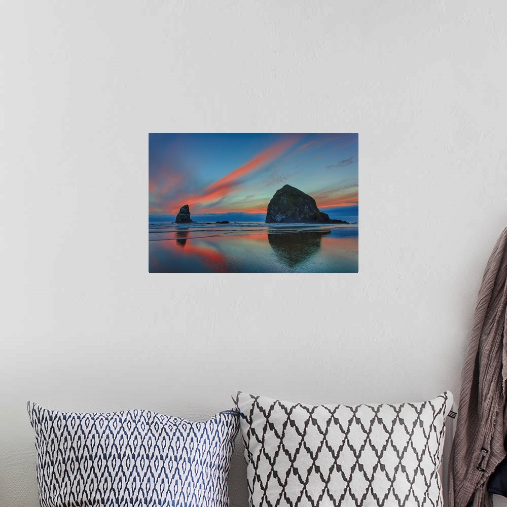 A bohemian room featuring Dramatic Sunset Light In Clouds, Cannon Beach, Oregon