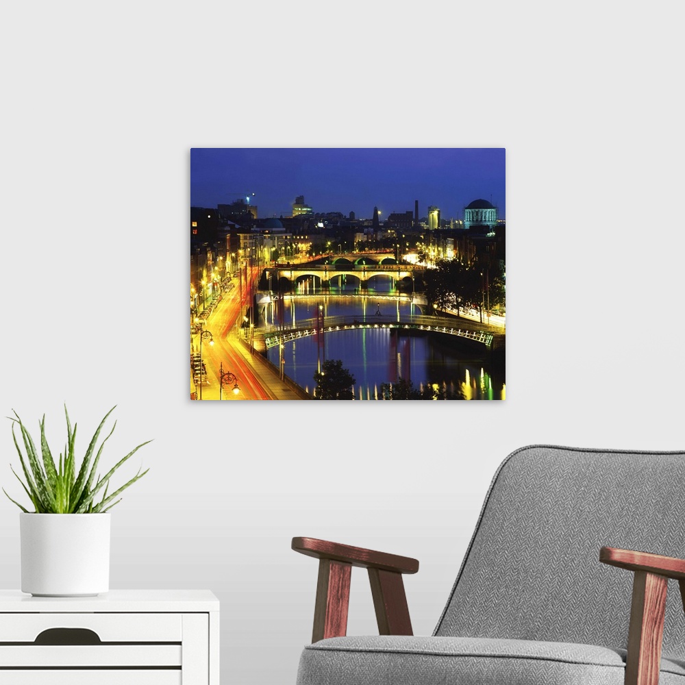 A modern room featuring Dublin, Co Dublin, Ireland; View Of The River Liffey At Nighttime