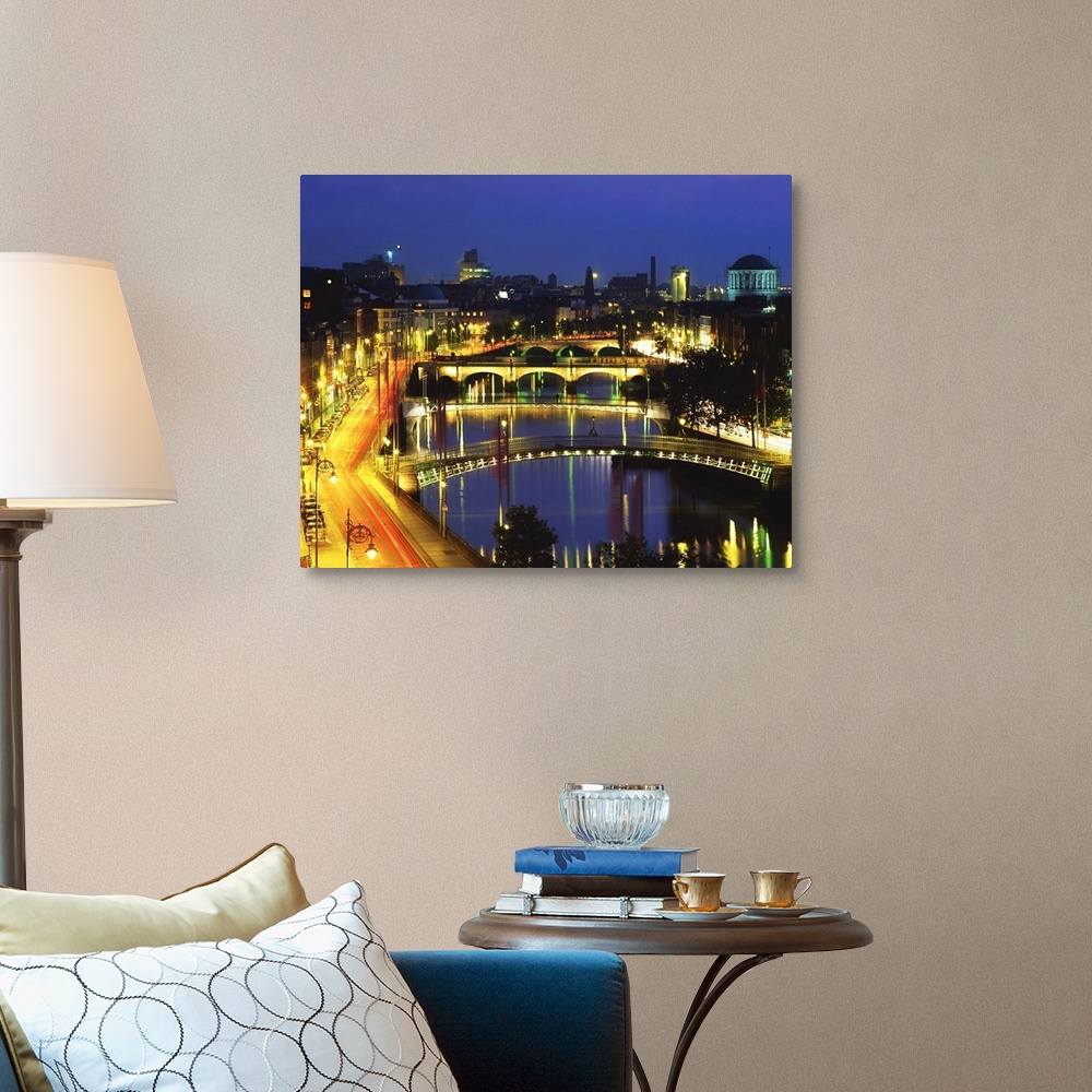A traditional room featuring Dublin, Co Dublin, Ireland; View Of The River Liffey At Nighttime