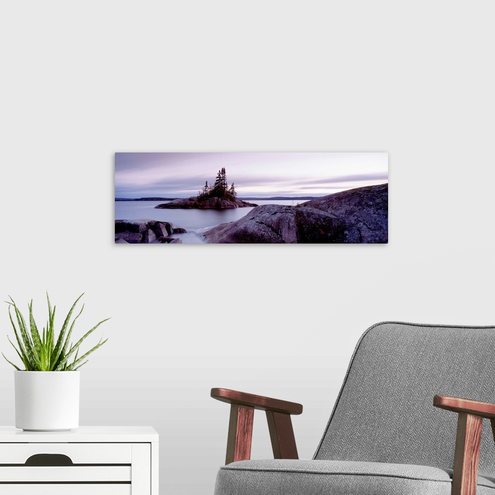 A modern room featuring Dusk, Iconic Island, Lake Superior, Ontario, Canada
