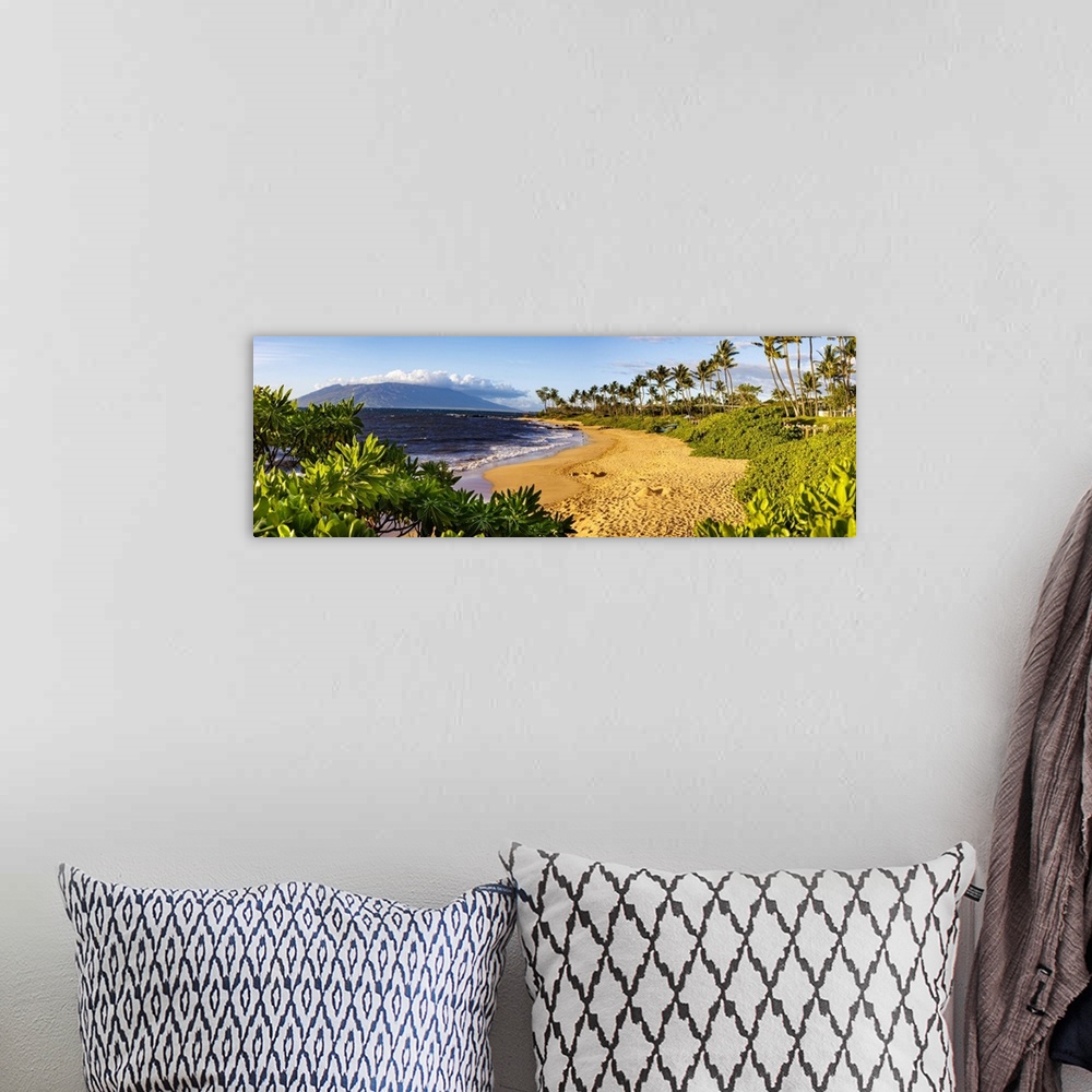 A bohemian room featuring Five images were combined for this dusk panorama of Ulua beach in the evening light, Wailea, Sout...