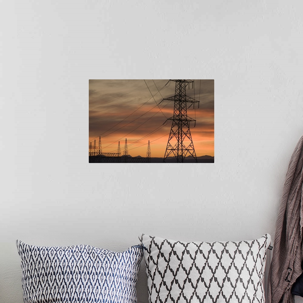 A bohemian room featuring Electricity Towers And Wires At Sunset, Calgary, Alberta, Canada