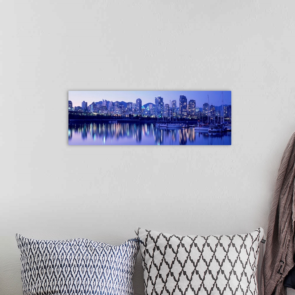 A bohemian room featuring False Creek Skyline, Twilight, Vancouver, British Columbia, Canada