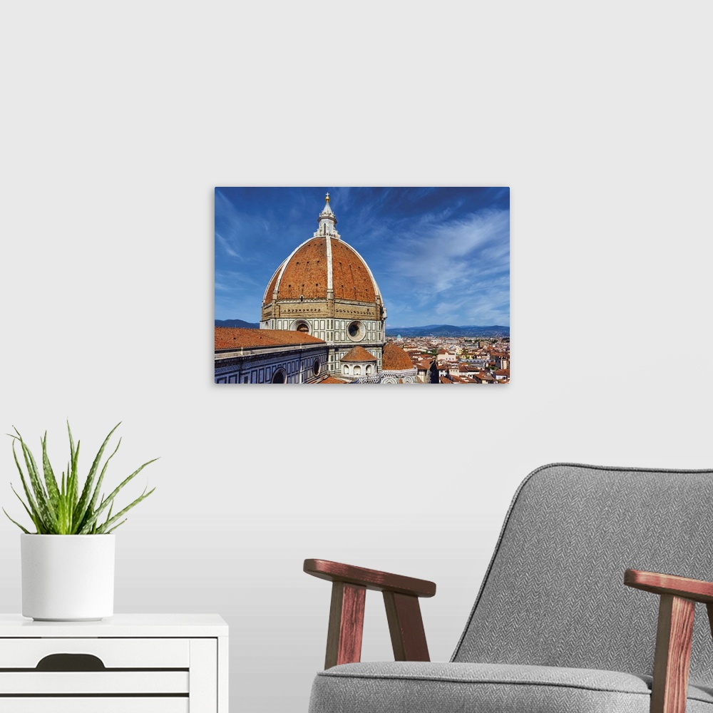 A modern room featuring Florence, Tuscany, Italy. Filippo Brunelleschi's Dome of the Duomo, or cathedral. Basilica di San...