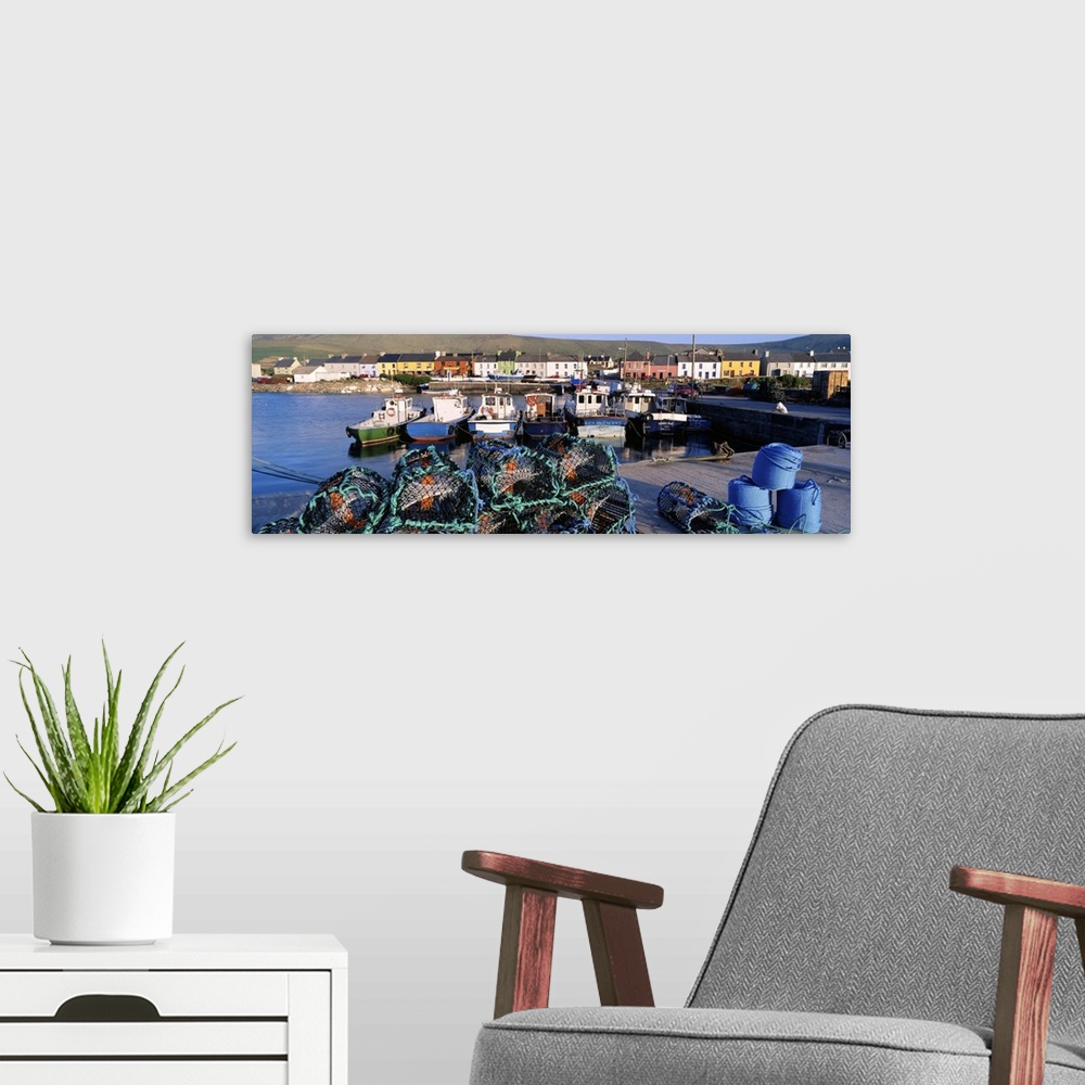 A modern room featuring Fishing Boat Moored At A Portmagee Harbor, Ring Of Kerry, County Kerry, Ireland