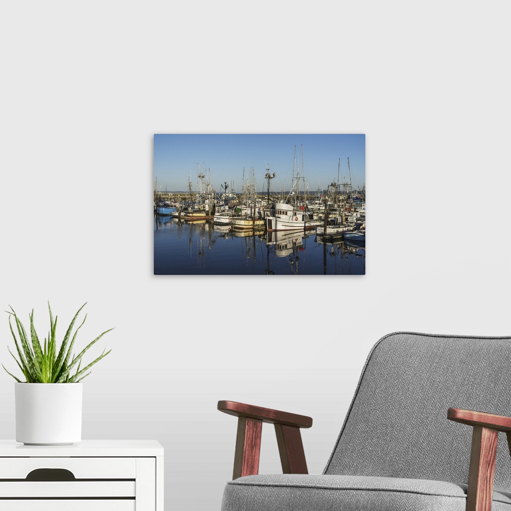 A modern room featuring Fishing Boats In A Harbour, Westport, Washington