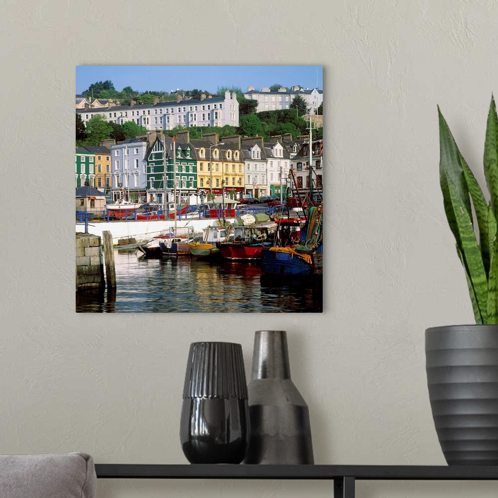 A modern room featuring Fishing Boats Moored At A Harbor, Cobh, County Cork, Republic Of Ireland