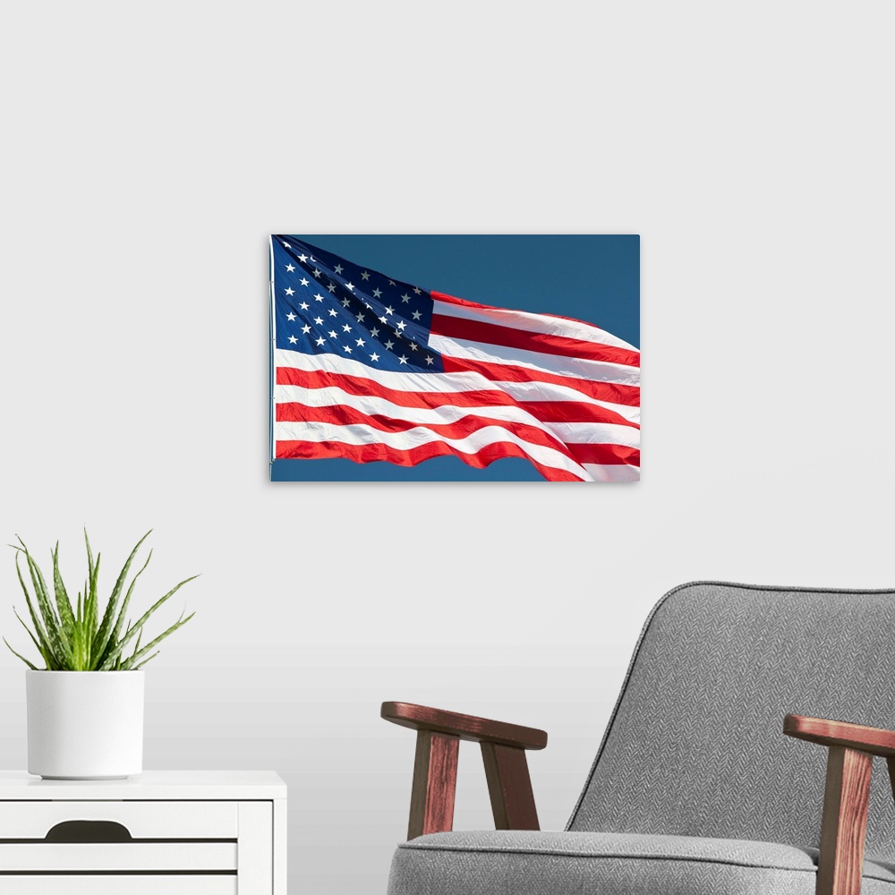 A modern room featuring Flag Of The United States Of America