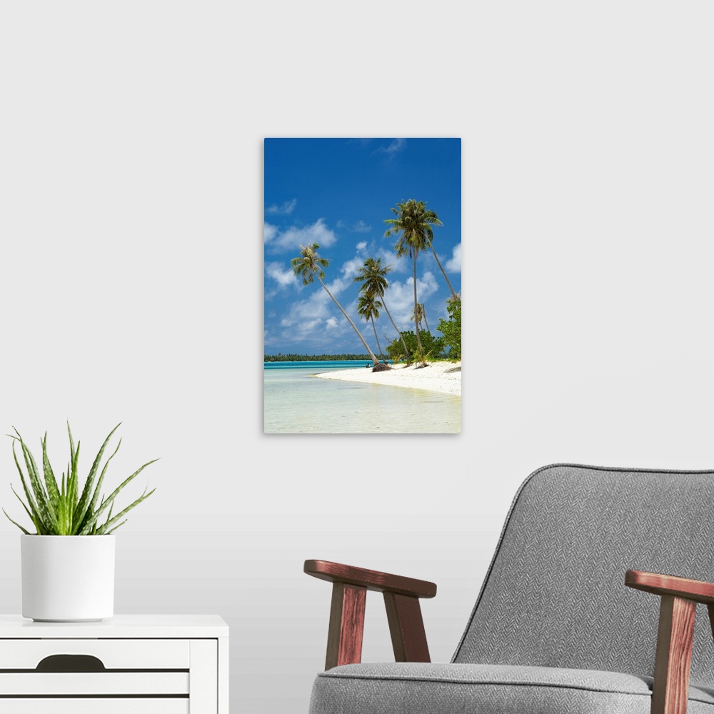 A modern room featuring French Polynesia, Tahiti, Maupiti, Lagoon Beach With Palm Trees And Blue Sky