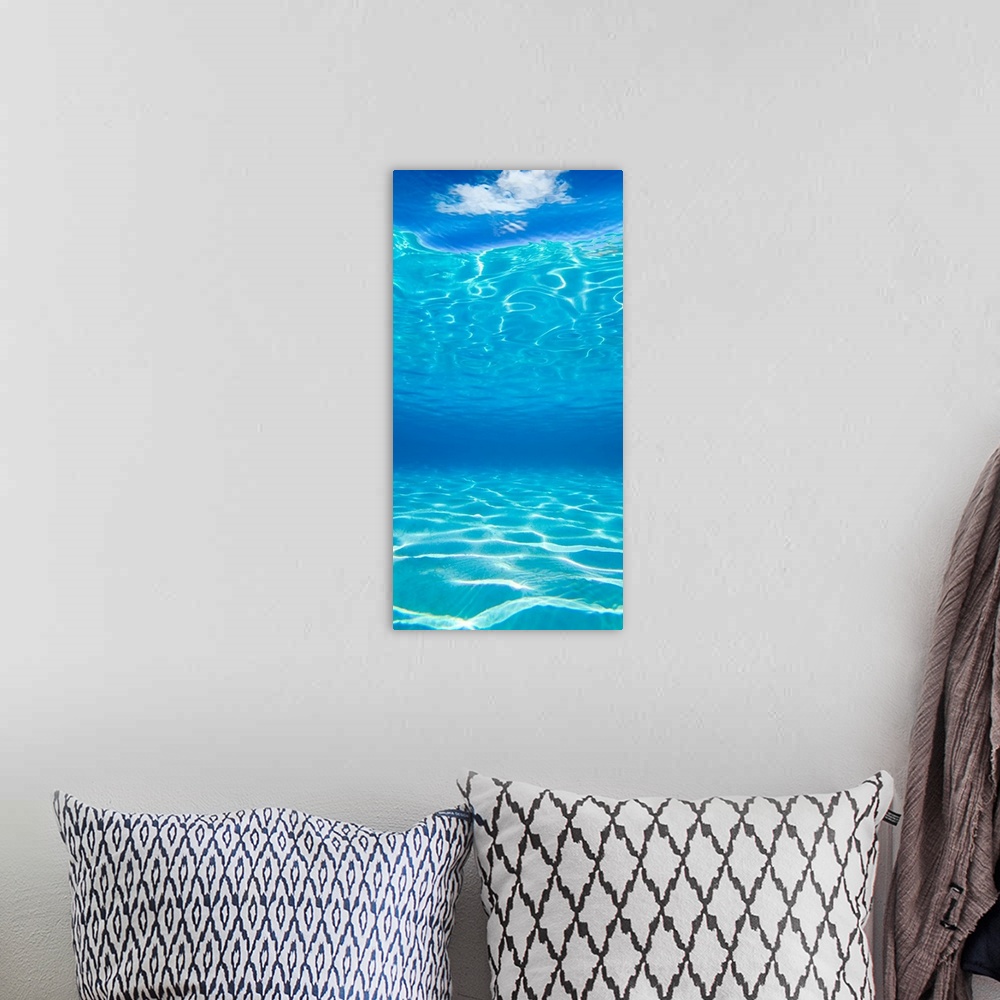 A bohemian room featuring French Polynesia, Underwater Sandy Bottom And Surface Reflection With Cloud