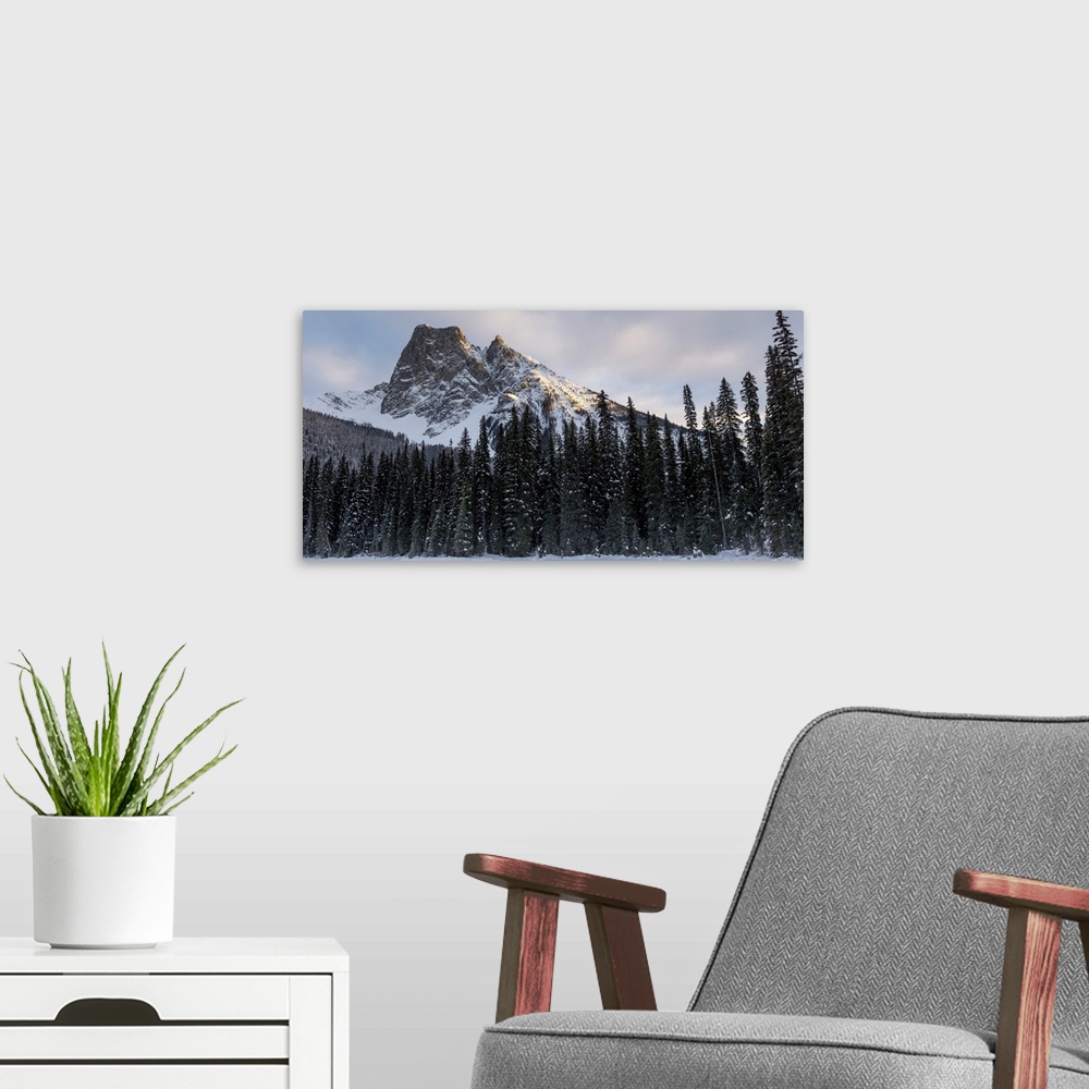 A modern room featuring Frozen Emerald Lake in Yoho National Park. British Columbia, Canada.