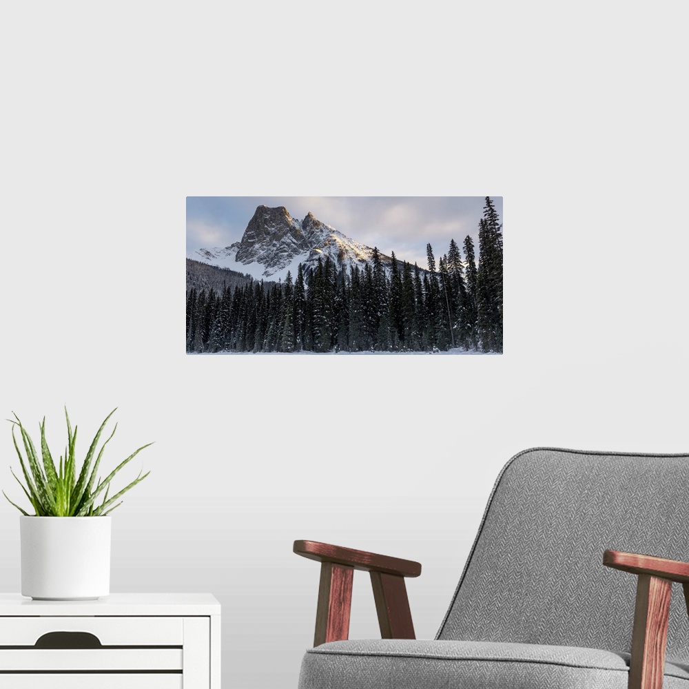 A modern room featuring Frozen Emerald Lake in Yoho National Park. British Columbia, Canada.