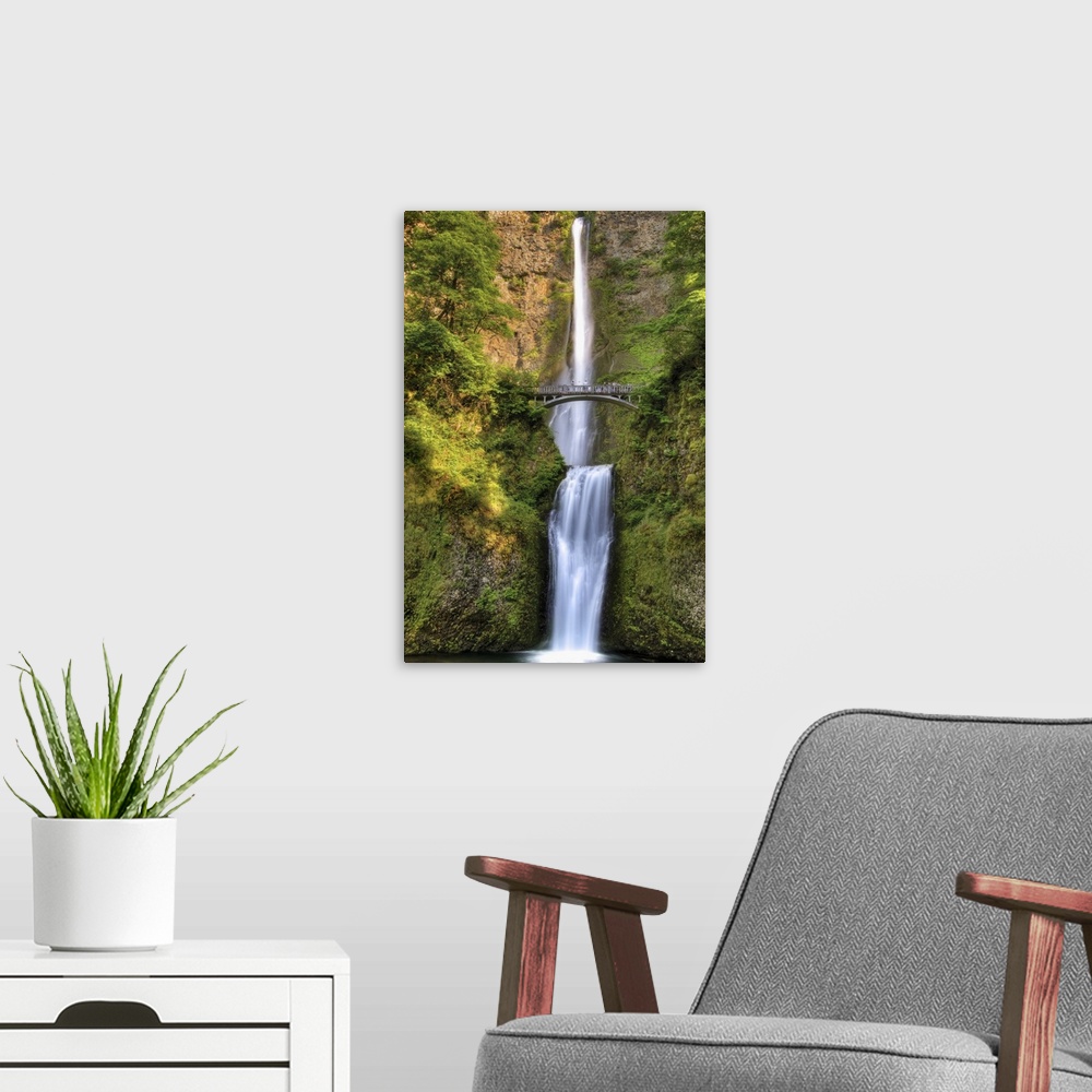 A modern room featuring Full Height Of Multnomah Falls, Oregon
