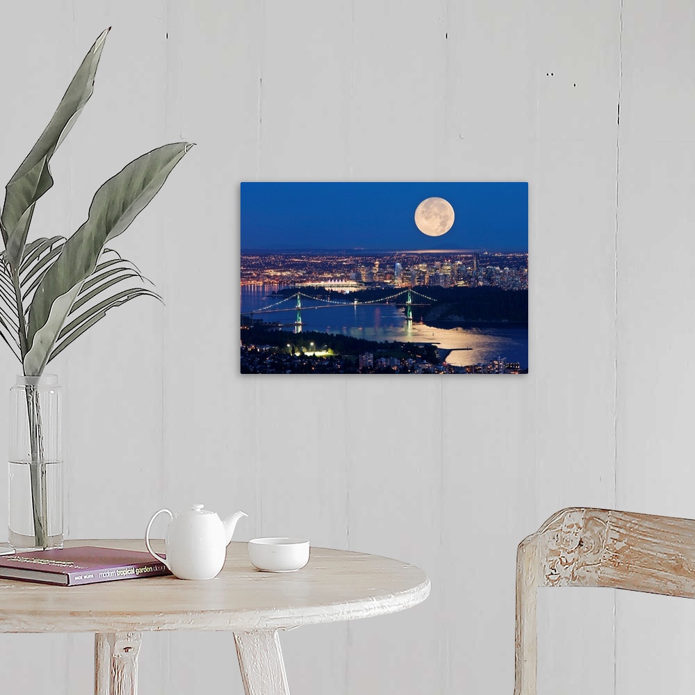 A farmhouse room featuring Full Moonrise Over Vancouver, British Columbia, Canada
