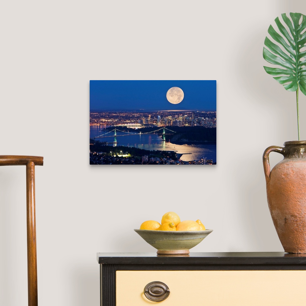 A traditional room featuring Full Moonrise Over Vancouver, British Columbia, Canada