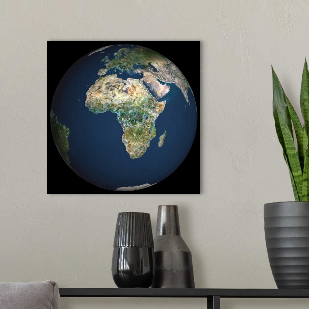 A modern room featuring Globe Africa, True Colour Satellite Image. Earth. True colour satellite image of the Earth, centr...