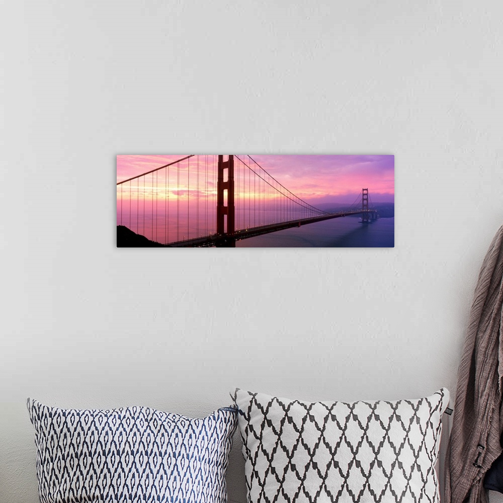 A bohemian room featuring Golden Gate Bridge At Sunrise, San Francisco, California