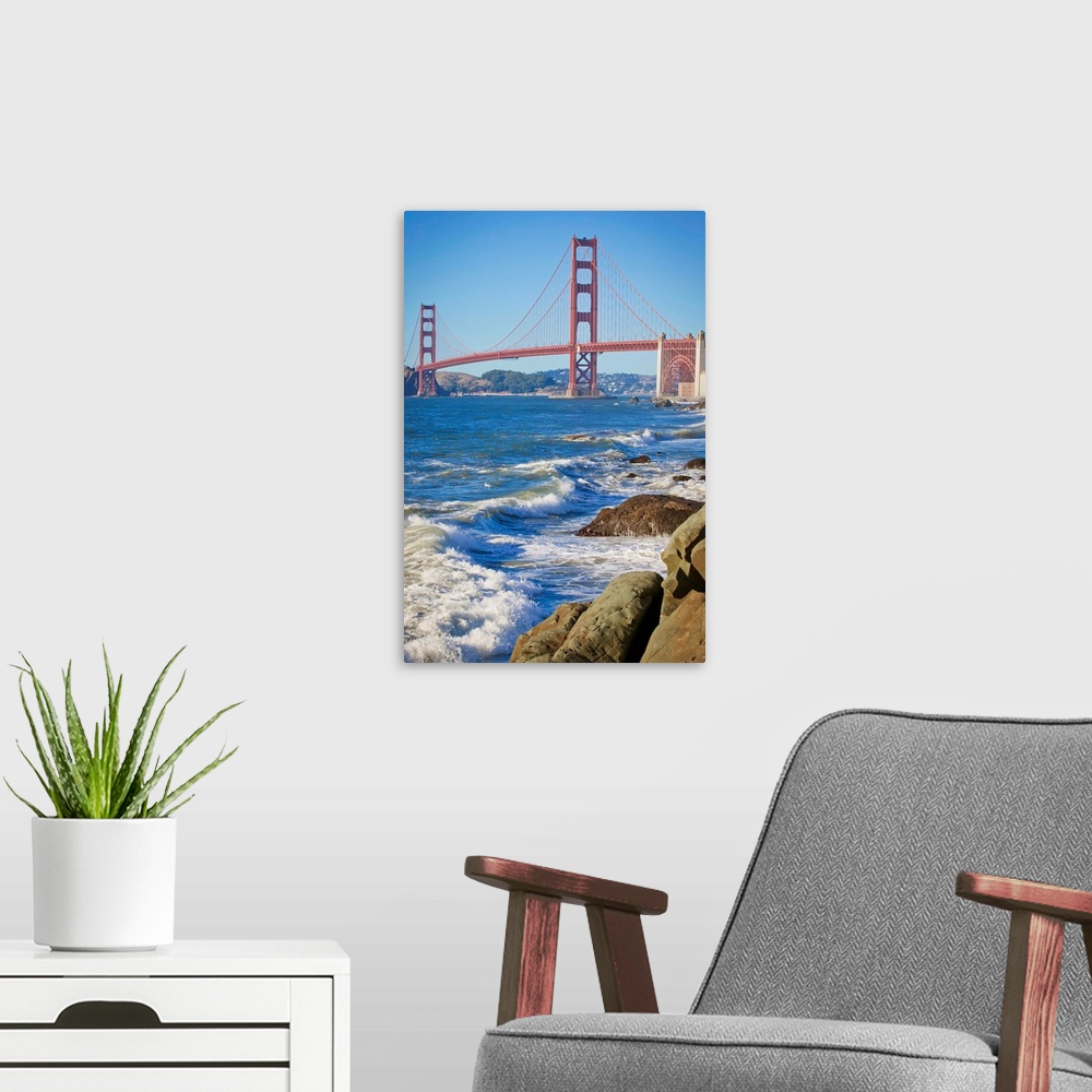 A modern room featuring Golden Gate Bridge From Baker Beach; San Francisco California United States Of America