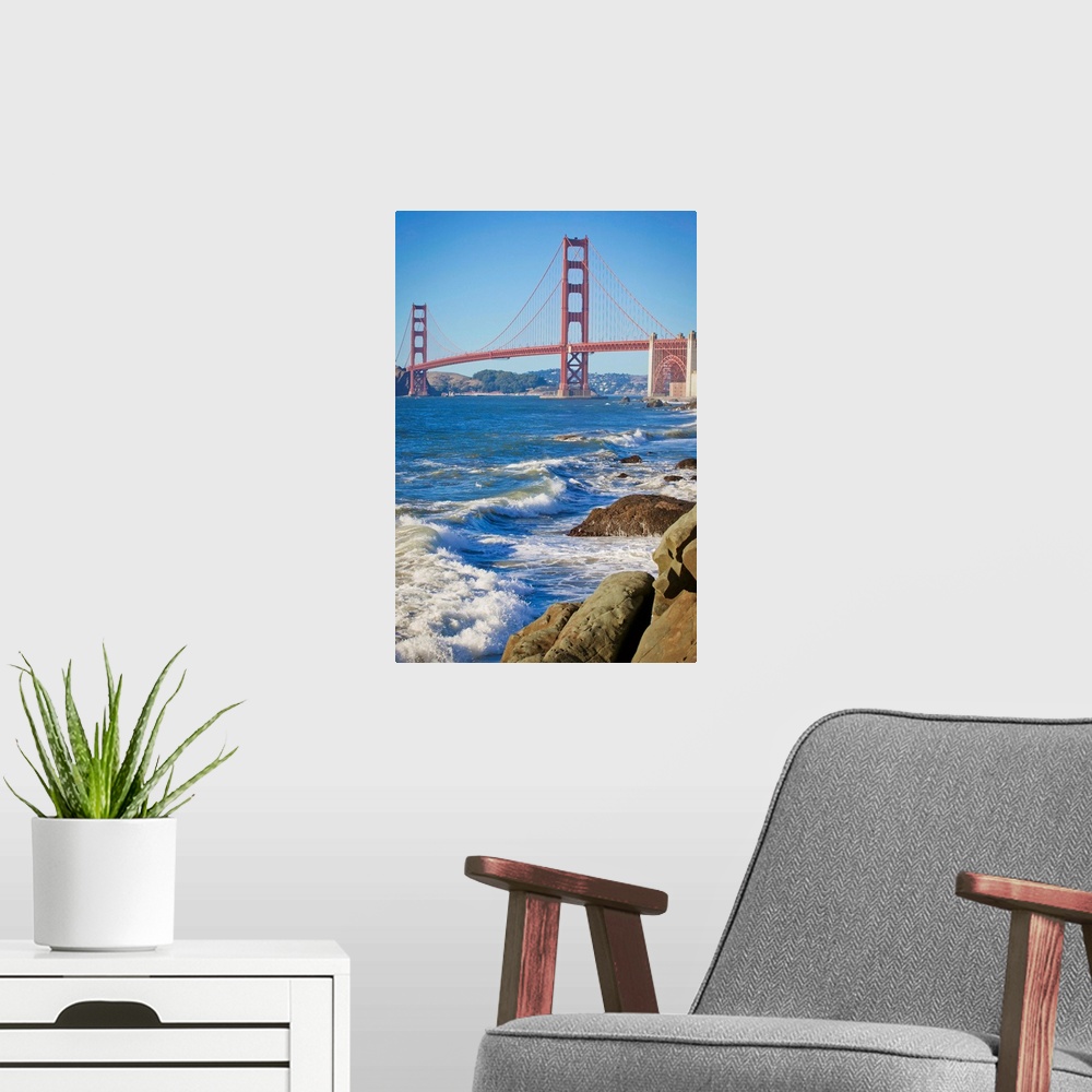 A modern room featuring Golden Gate Bridge From Baker Beach; San Francisco California United States Of America