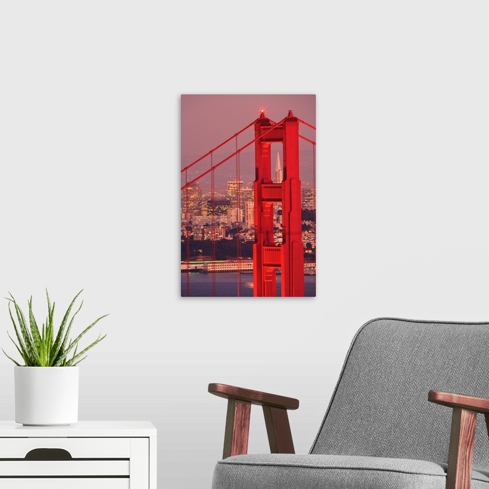 A modern room featuring Golden Gate Bridge With City Of San Francisco, California Coast, USA