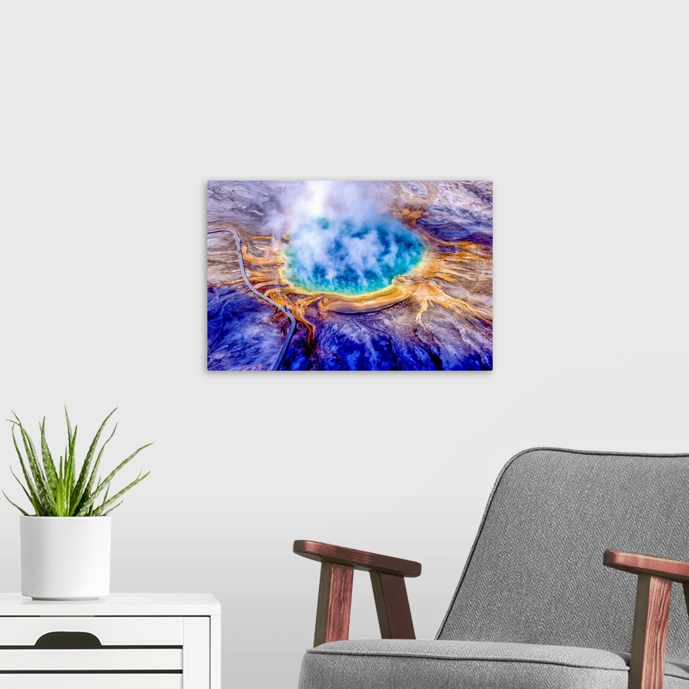 A modern room featuring Grand Prismatic Spring is one of the largest and most beautiful examples of a common hydrothermal...