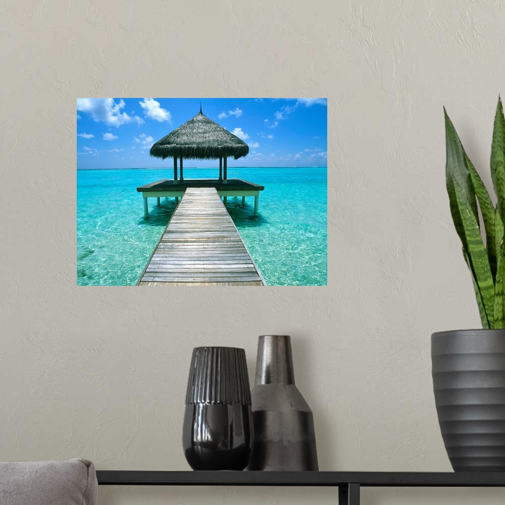 A modern room featuring Grass Hut And Pier; The Maldives