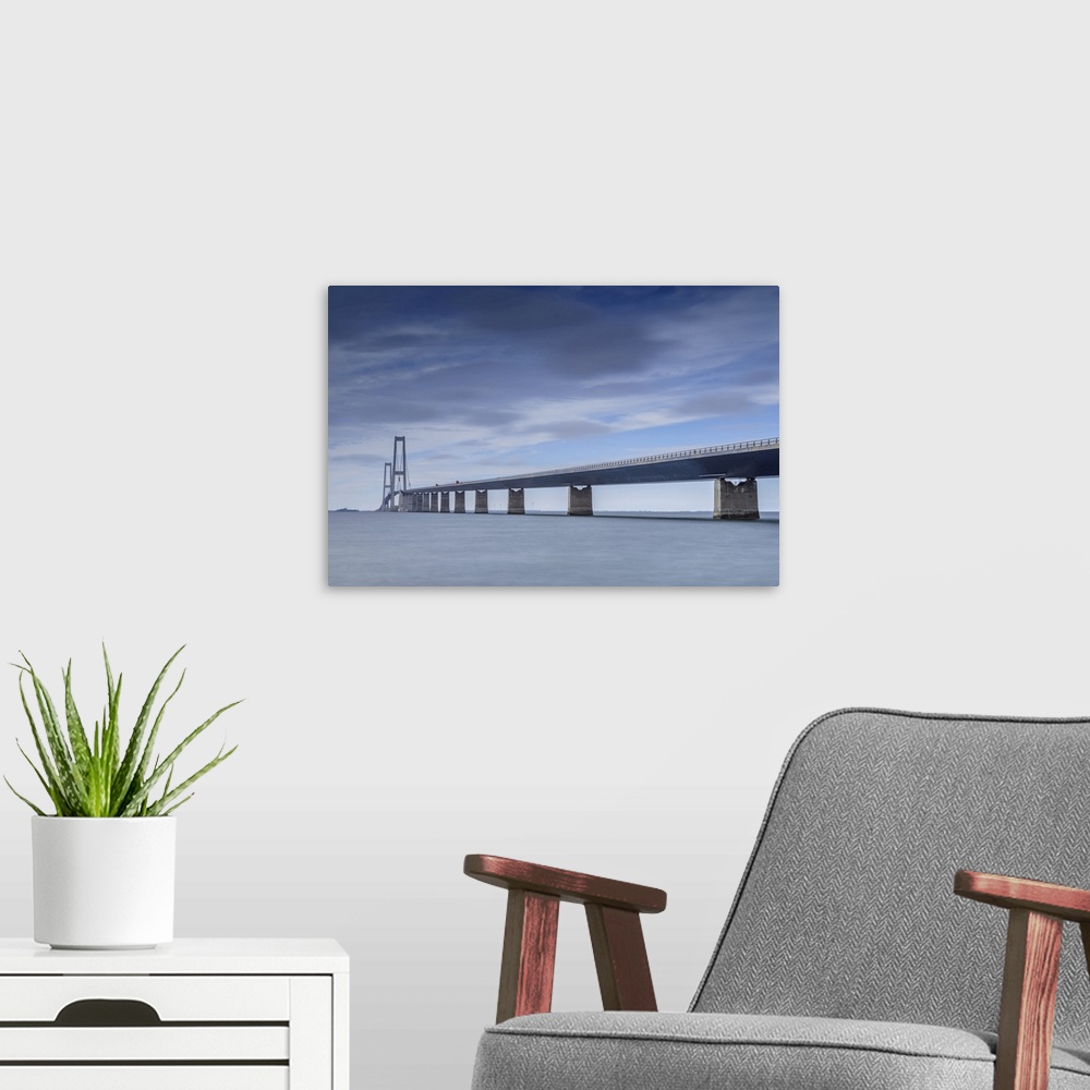 A modern room featuring Great Belt Bridge between Fyn and Zealand, Denmark