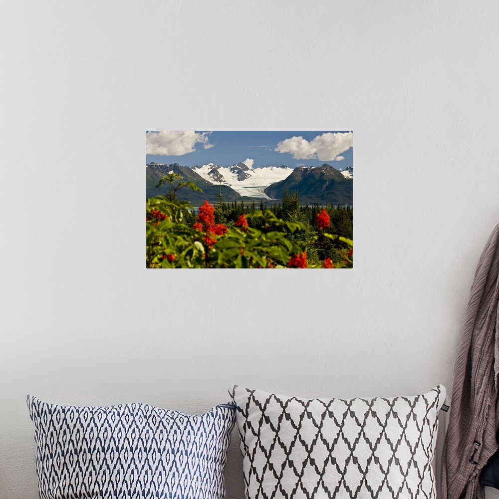 A bohemian room featuring Summer Scenic Of Grewingk Glacier And The Kenai Mountains Of Kachemak Bay State Park In Southcent...