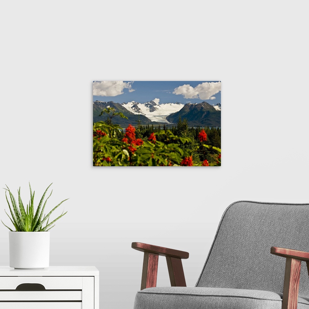 A modern room featuring Summer Scenic Of Grewingk Glacier And The Kenai Mountains Of Kachemak Bay State Park In Southcent...