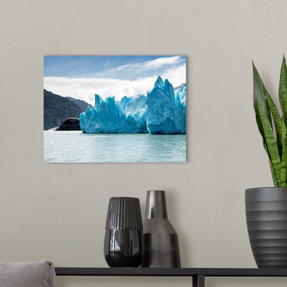 A modern room featuring Grey Glacier and Grey Lake, Torres del Paine National Park, Torres del Paine, Magallanes and Anta...