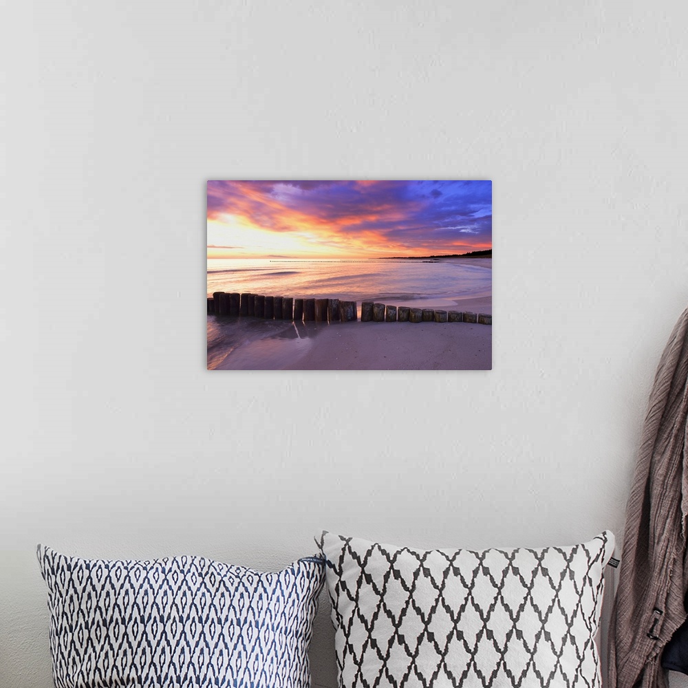 A bohemian room featuring Groyne at Baltic Sea before Sunrise, Zingst, Darss, Fischland-Darss-Zingst, Mecklenburg-Western P...