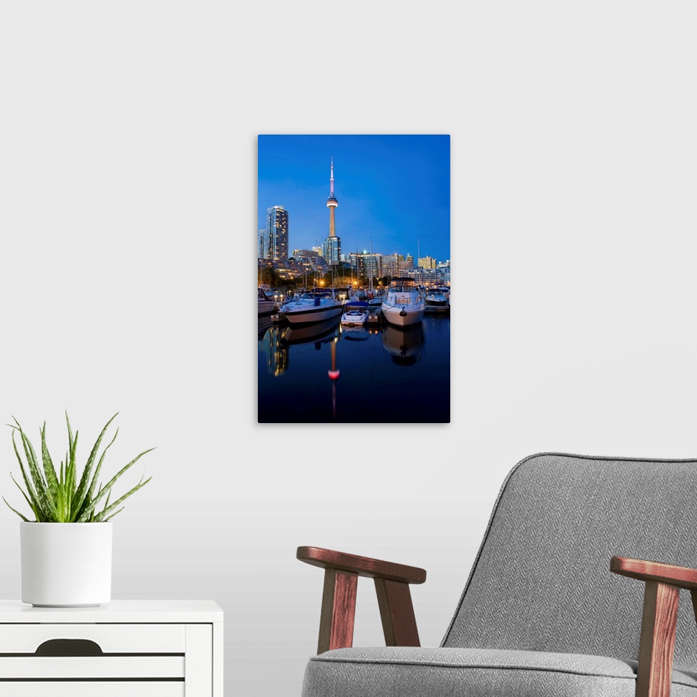A modern room featuring Harbourfront Marina West At Dusk, Toronto, Ontario, Canada