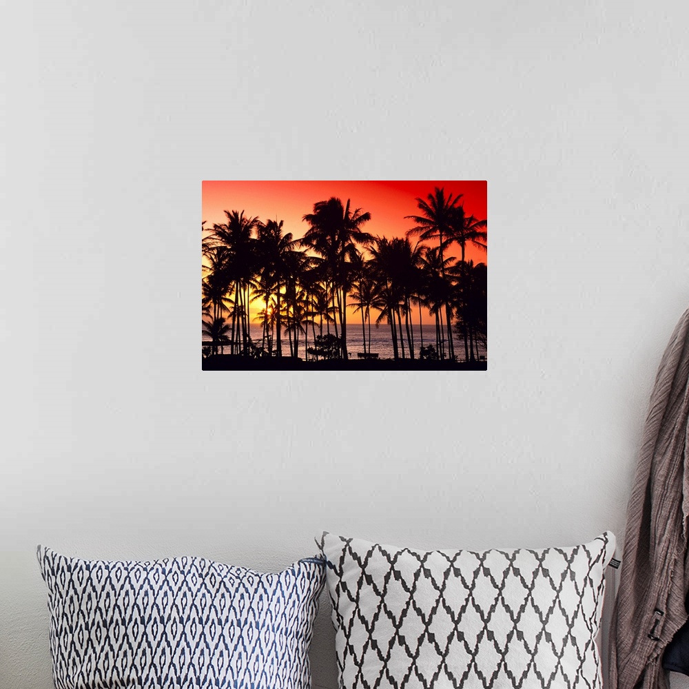 A bohemian room featuring Hawaii, Big Island, Kohala Coast, Red Sunset, Orange Sky, Palms