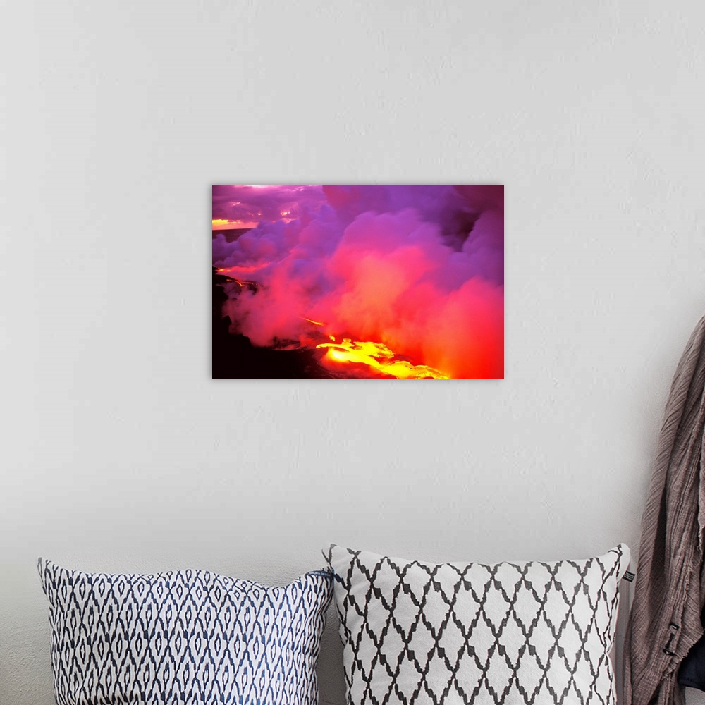 A bohemian room featuring Hawaii, Big Island, Morning Sky Filled With Pink And Gray Smoke From Lava Flow