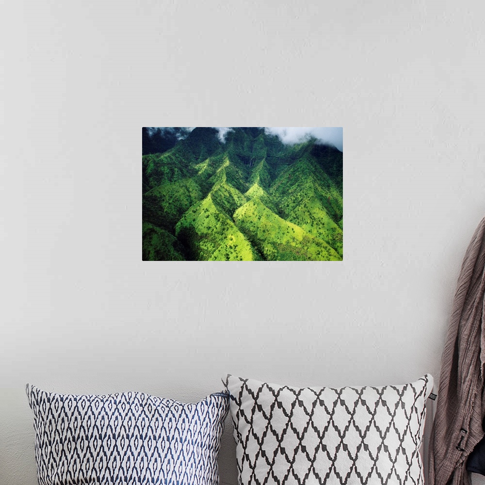A bohemian room featuring Hawaii, Kauai, Makalena Mountains, Lush Aerial View Of Mountain
