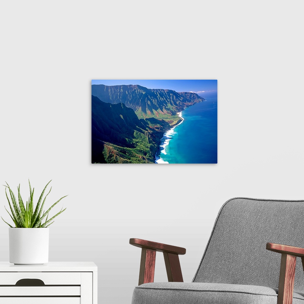 A modern room featuring Hawaii, Kauai, Na Pali Coast, Aerial Along Coastline