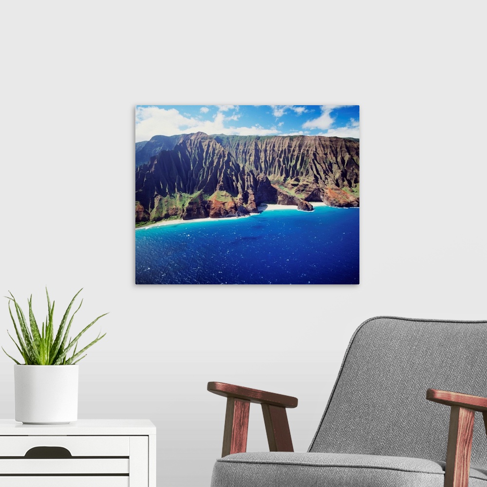 A modern room featuring Hawaii, Kauai, Na Pali Coast, Aerial Along Coastline, Rugged Cliffs And Ocean
