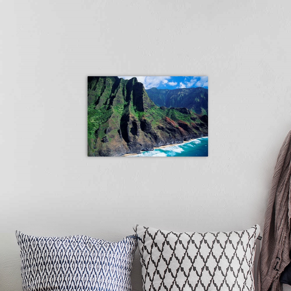 A bohemian room featuring Hawaii, Kauai, Na Pali Coast, Aerial View Along Mountains