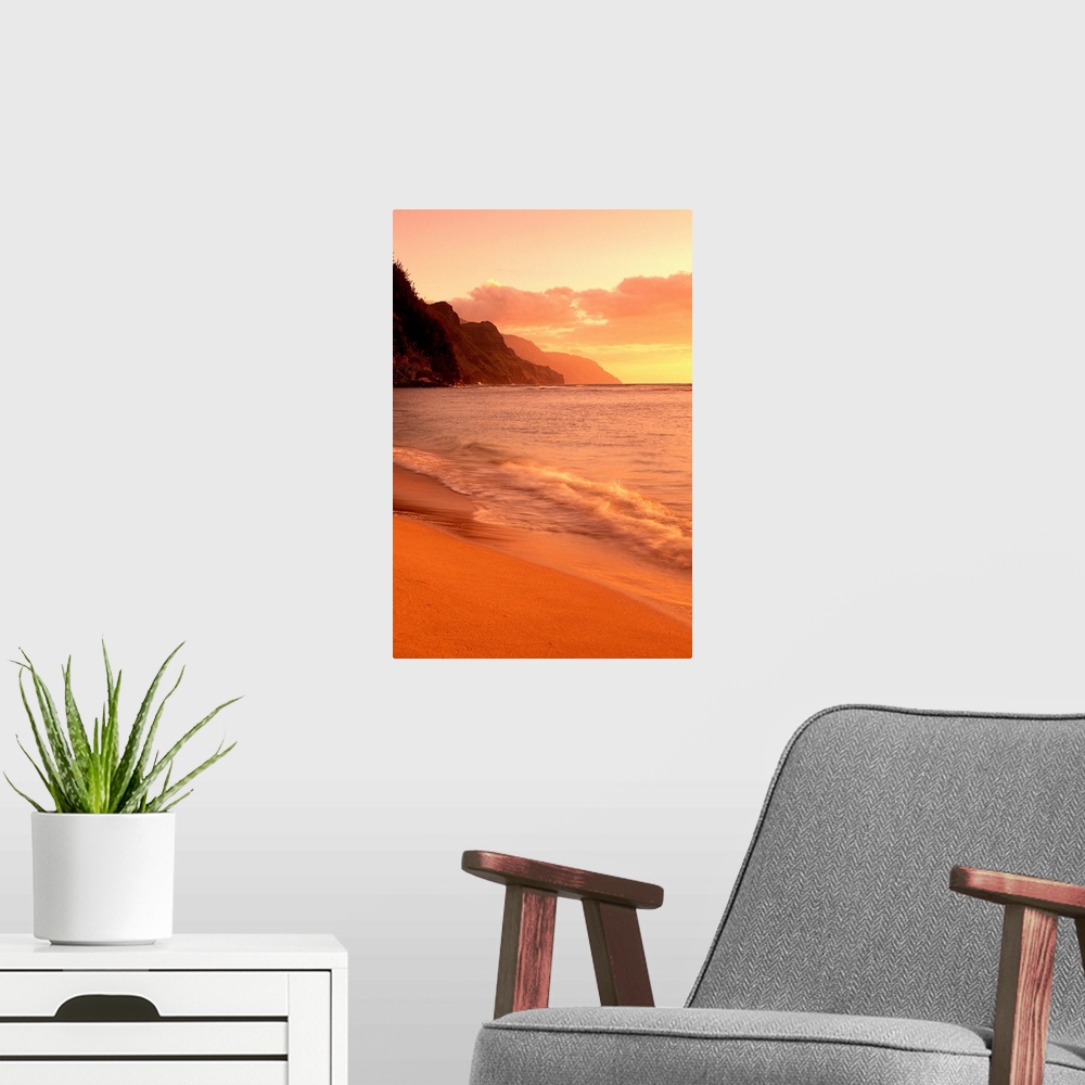 A modern room featuring Hawaii, Kauai, Na Pali Coast, At Sunset From Kee Beach